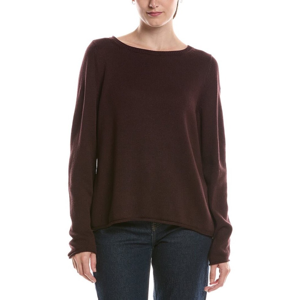 Eileen Fisher Peruvian Cotton Tencel Bateau Neck Sweater Brown L NWOT